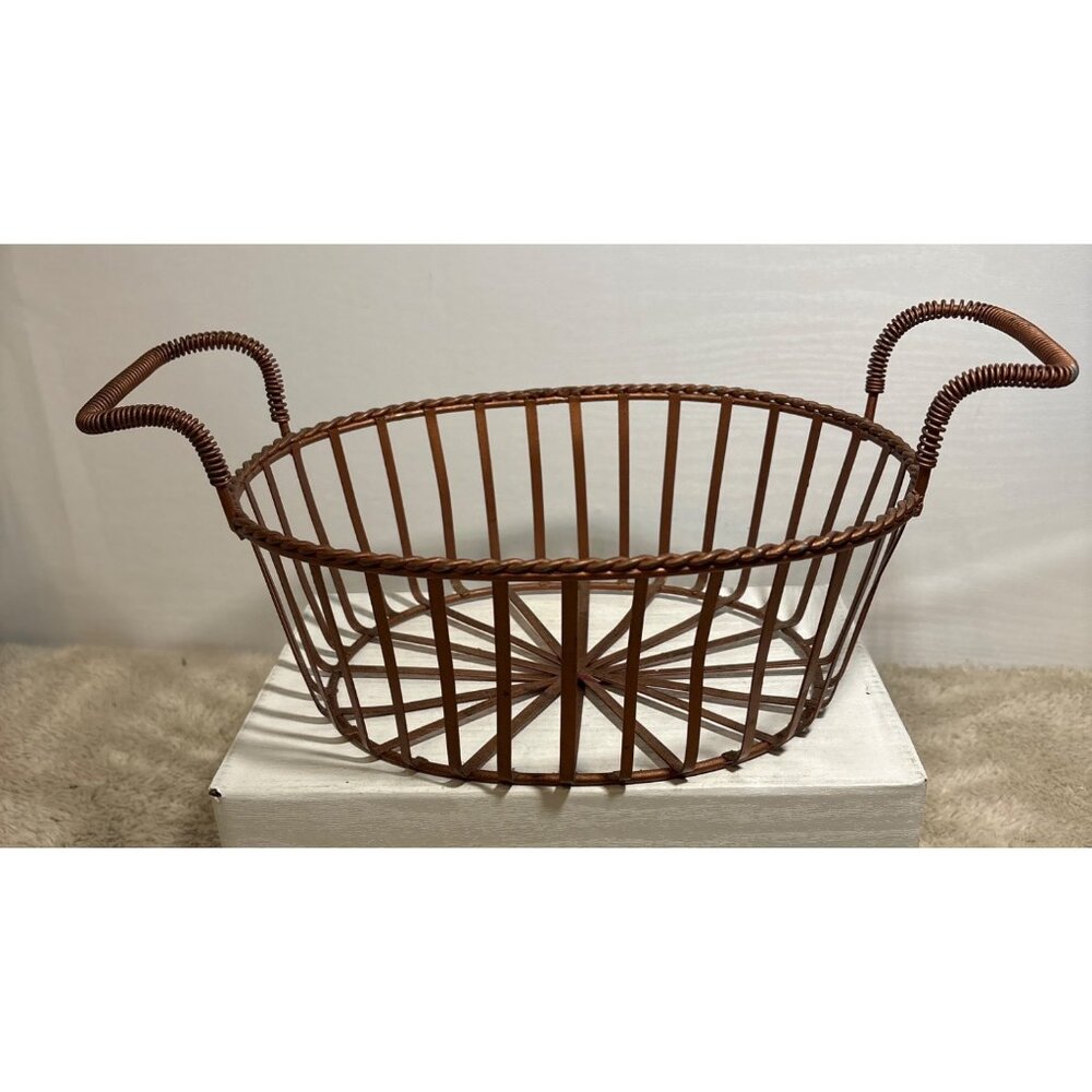 Wire Basket Double Handles Storage Farm Eggs 9.5" X 3.5" Tall Copper Color